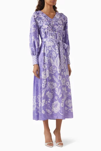 Wisteria Floral-print Maxi Dress in Cotton-satin