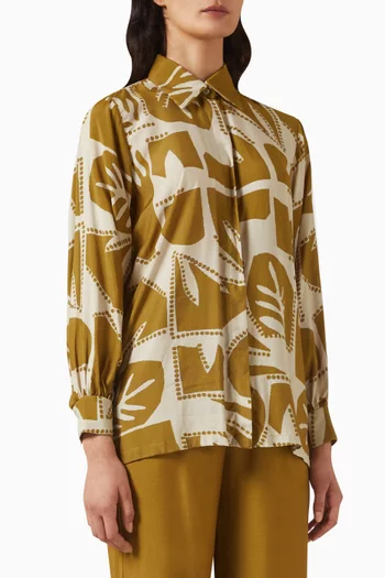 Abstract-print Shirt in Cotton-silk Muslin