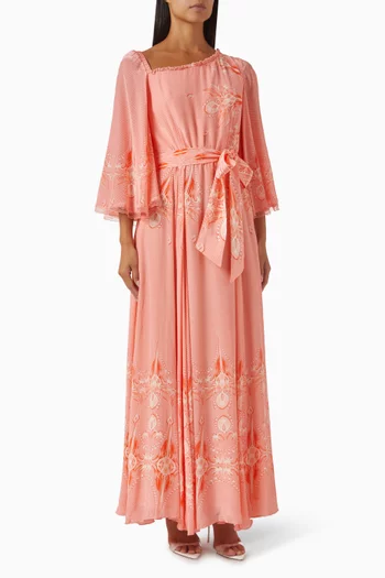 One-shoulder Belted Maxi Dress in Crepe