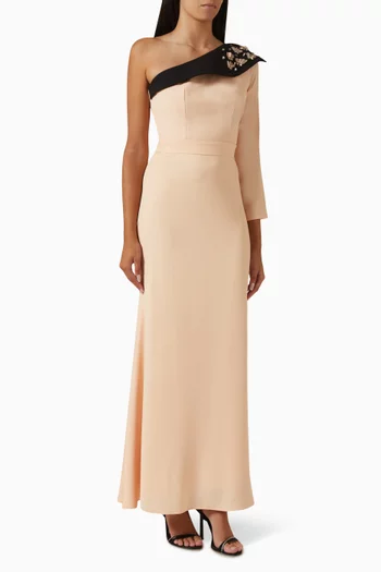 Buy Amri Pink Embellished One shoulder Maxi Dress inn Crepe Mikado For Women Online Ounass Bahrain