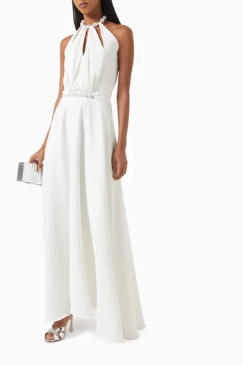 فستان البا طويل برباط حول الرقبة كريب