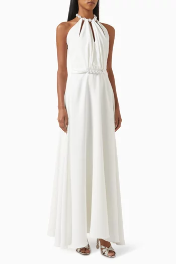 فستان البا طويل برباط حول الرقبة كريب