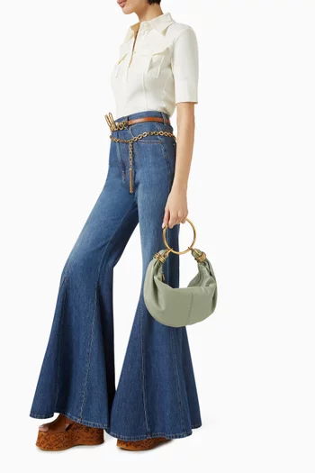Small Bracelet Hobo Bag in Shiny Grained Leather
