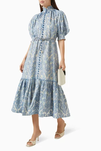 Wylie Lantern Midi Dres in Cotton