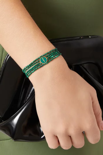 سوار بحلية منقوشة بحرف "أ" ملاكيت وذهب أصفر عيار 18