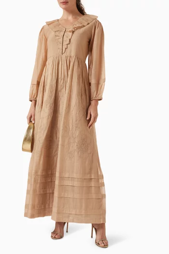 فستان بنمط قميص مزين بنقشة قطن وحرير