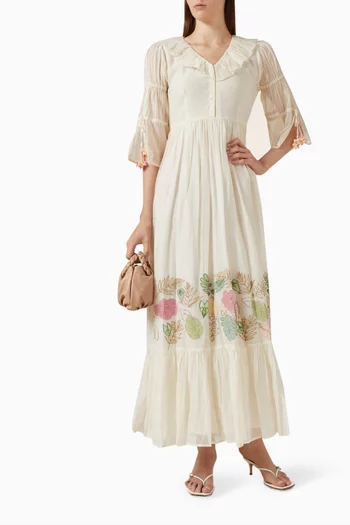 Meghan Embroidered Maxi Dress in Cotton-silk