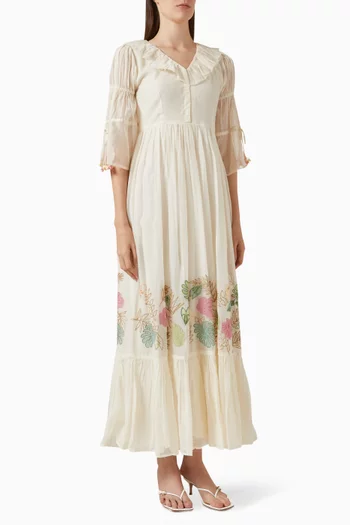Meghan Embroidered Maxi Dress in Cotton-silk