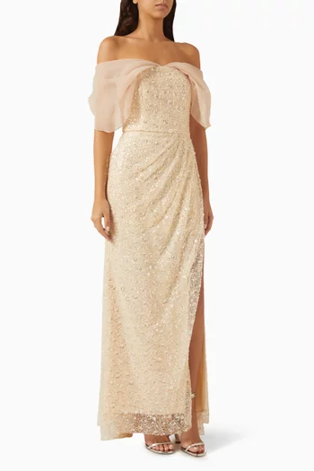 Off-shoulder Gown in French Tulle