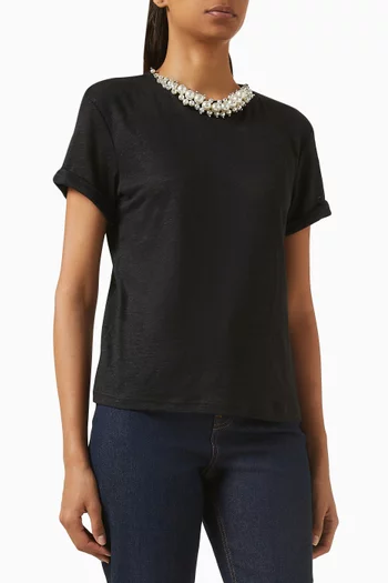 Crush Embellished T-shirt in Linen