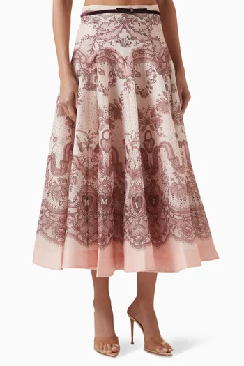 Crush Flared Midi Skirt in Linen-blend
