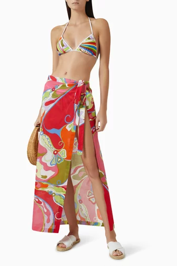 Orchidee-print Wrap Maxi Skirt in Cotton-muslin