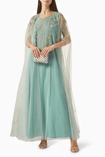 Floral Bead-embellished Thoub in Tulle