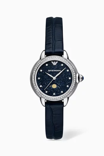 Buy Emporio Armani Blue Mia Moonphase Quartz Stainless Steel Leather Watch 32mm For Women Online Ounass Bahrain