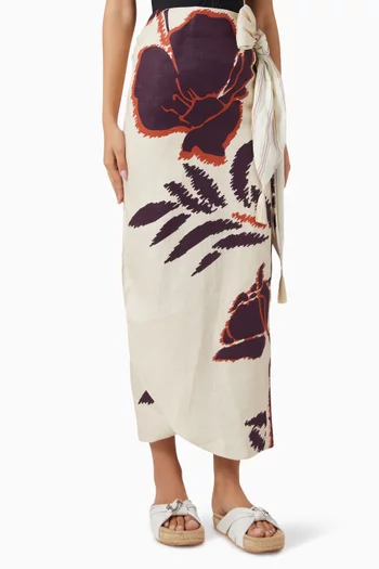 Mapara Wrap Midi Skirt in Linen