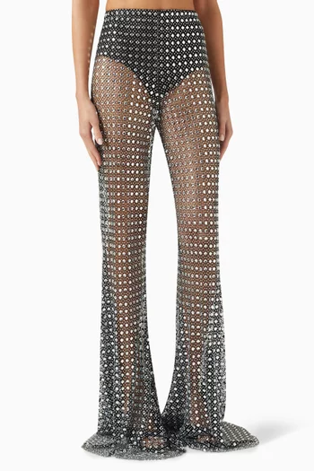 Crystal-embellished Flared Pants in Mesh