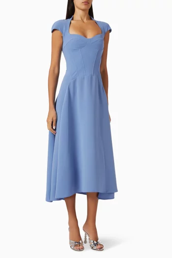 فستان متوسط الطول بنمط مشد فيسكوز