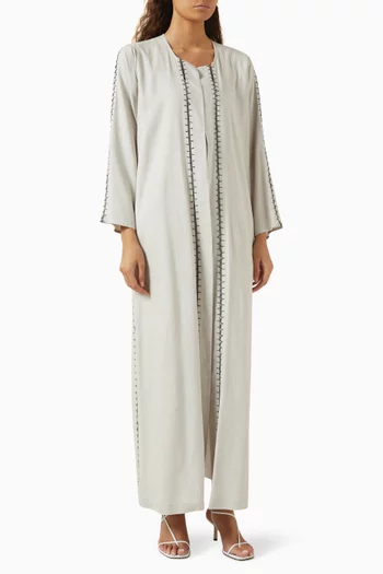 Crochet-trimmed Abaya in Linen