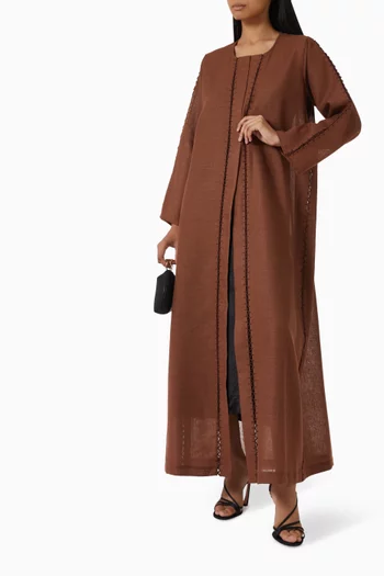Crochet-trimmed Abaya in Linen