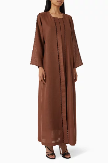 Crochet-trimmed Abaya in Linen