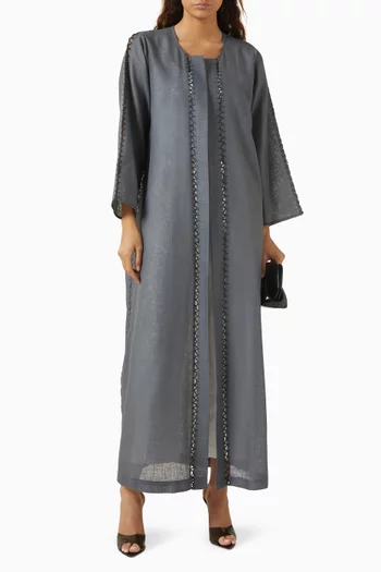 Crochet-trimmed Abaya in Linen