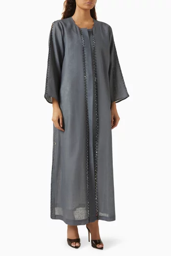 Crochet-trimmed Abaya in Linen