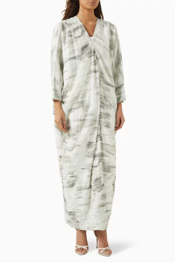 Marble-print Abaya in Cotton Blend