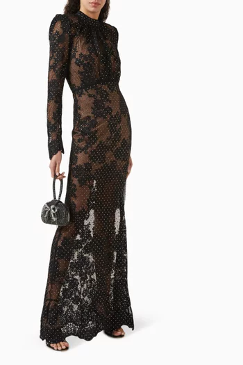 Rhinestone-embellished Maxi Dress in Lace