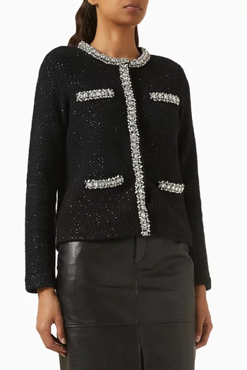 Crystal-trim Cardigan in Sequin-knit