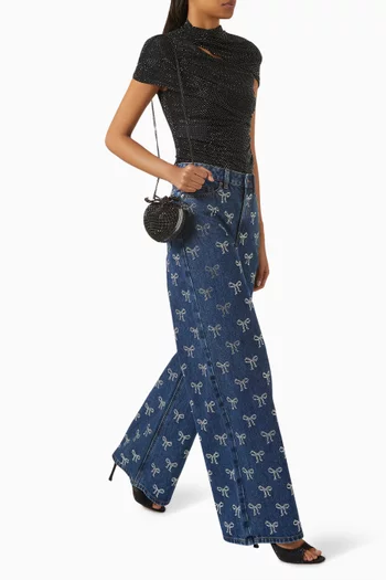 Rhinestone Bow Jeans in Denim