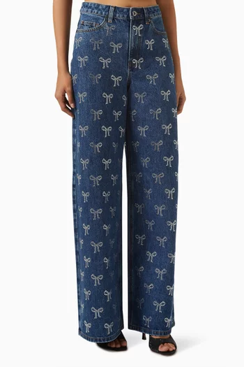 Rhinestone Bow Jeans in Denim