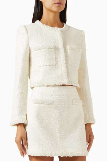 Pearl-trim Cropped Jacket in Bouclé