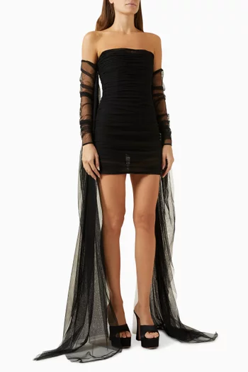 Corset Cape Mini Dress in Silk Tulle