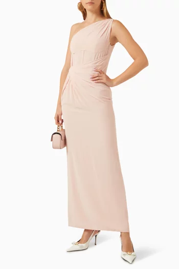 One-shoulder Draped Gown in Silk-georgette