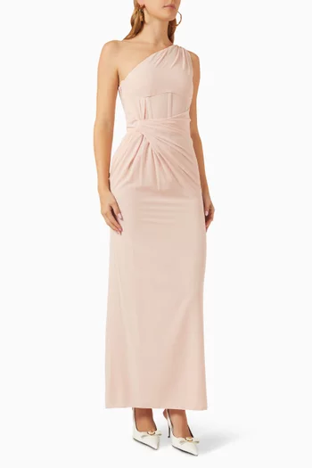 One-shoulder Draped Gown in Silk-georgette