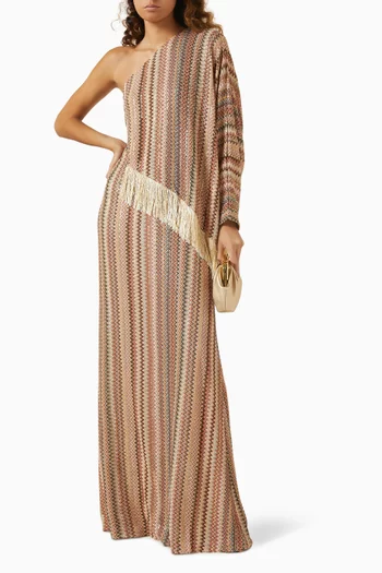 One-shoulder Fringe Maxi Dress