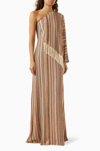 One-shoulder Fringe Maxi Dress