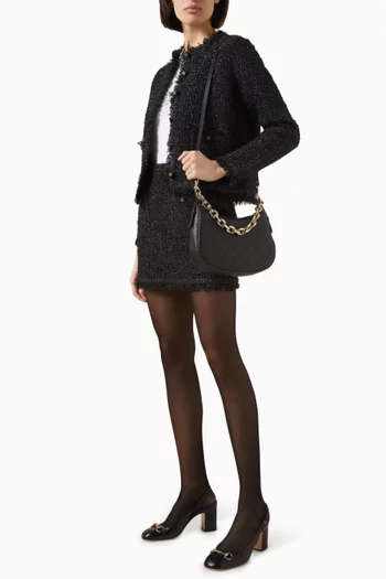GG Emblem Small Shoulder Bag in Grainy Leather