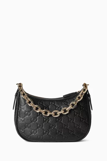 GG Emblem Small Shoulder Bag in Grainy Leather