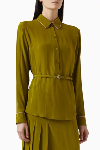 Belted Shirt in Silk Jacquard