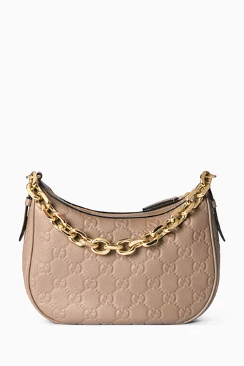 GG Emblem Small Shoulder Bag in Grainy Leather