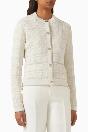 Lamé Check Cardigan in Wool