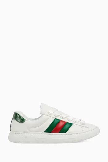 Buy Gucci White Ace Web Sneakers in Leather For Men Online Ounass Bahrain