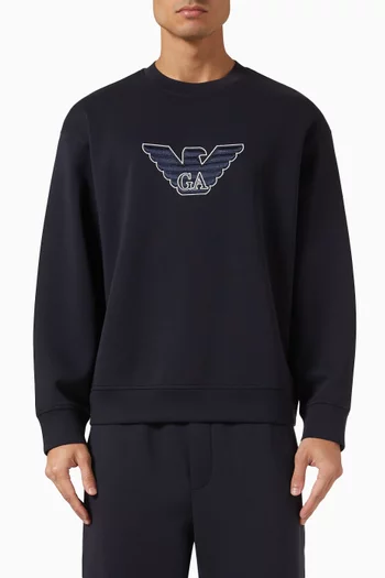 Buy Emporio Armani Blue EA Logo Embroidered Sweatshirt in Cotton blend For Men Online Ounass Bahrain