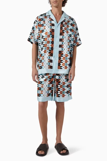 Geometric Horsebit Shorts in Silk Twill