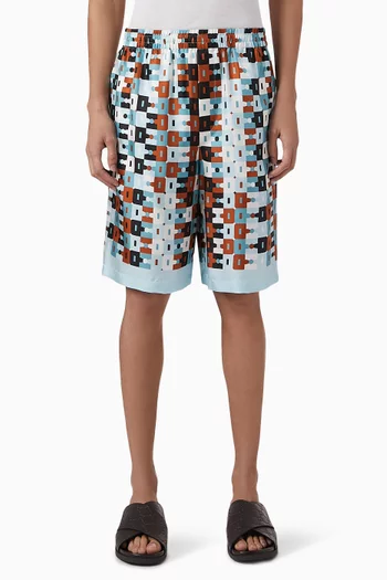 Geometric Horsebit Shorts in Silk Twill