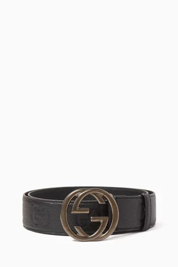 Interlocking G Belt in GG Grainy Leather, 40mm