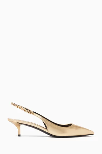 Signoria 45 Chain Slingback Pumps in Metallic Leather