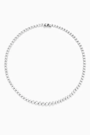 Graduated Half Pear Tennis Necklace in Rhodium-plated Brass