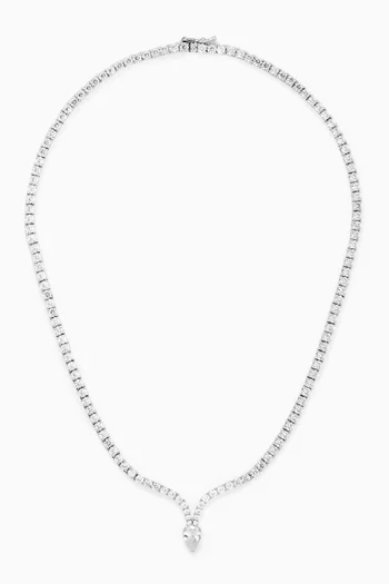 Pear Pointed CZ Collar Necklace in Rhodium-plated Brass